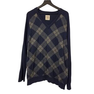 Old Navy Mens V Neck Argyle Long‎ Sleeve Sweater XXL Large Blue Gray Casual